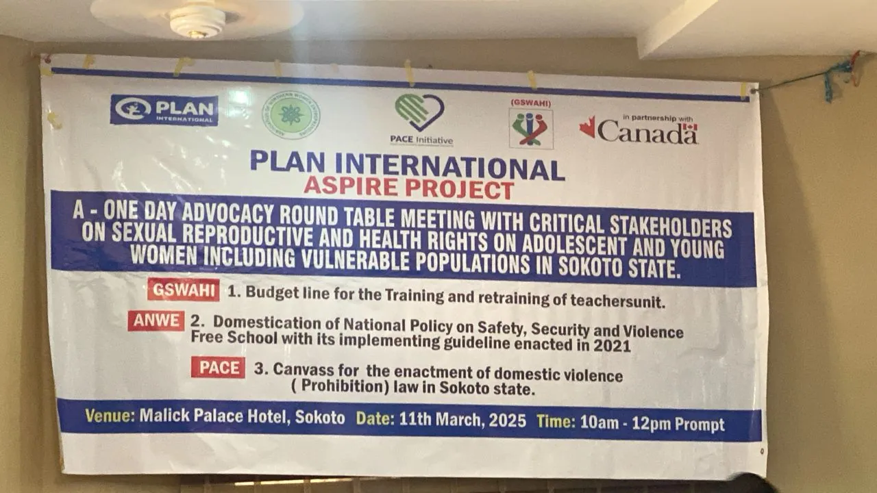 Plan International ASPIRE advocacy roundtable banner naming PACE Initiative and project partners